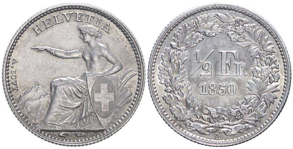 Tutti le monete: Schweiz, 1/2 Franken 1850 A – Usato da Chiasso venduto da Novamarketing