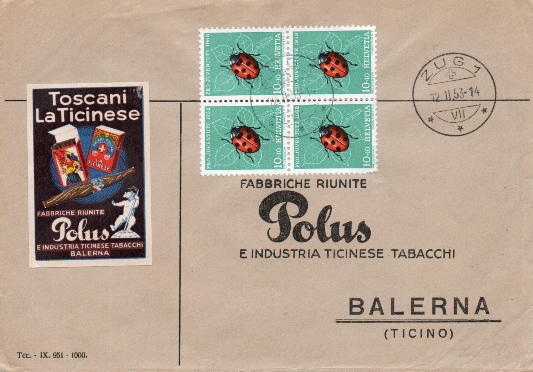 Tutti i francobolli: POLUS - Industria di Tabacchi - Balerna – Usato da Melano venduto da pisonsdro