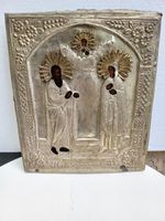 Russische Ikone 19. Jh. «Hl. Simeon und Anna» mit Oklad