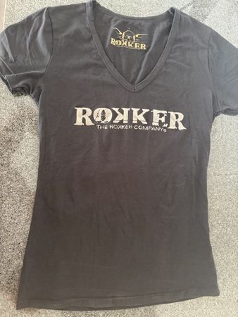 Rokker T-Shirt Damen Gr. L schwarz V-Neck Logo Shirt