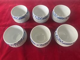 6 Schalen Blau Weiss Porzellan Gittermuster mit Blumenmuster