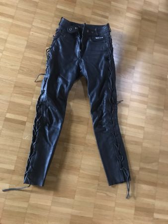 Geschnürte Biker Echtlederhose Gr XS