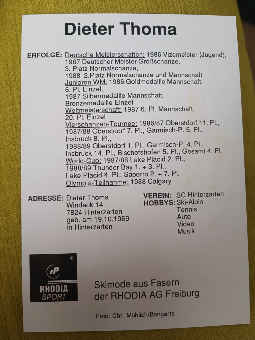 Autografi: Dieter Thoma - handsigniert – Usato da Menziken venduto da Autogramme 1