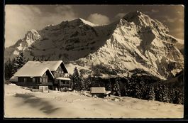 AK Adelboden, Winterpartie mit Pension-Restaurant Schermtann