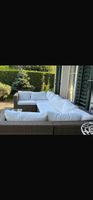 Gartenlounge Rattan braun mit weissen Kissen 7-teilig