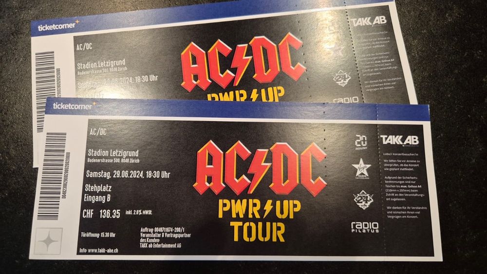 AC/DC Tickets (2 Stück) 29.06.24 Letzigrund Zürich (Neu (gemäss ...
