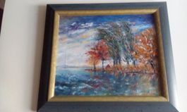 OELGEMAELDE "INSEL UFENAU ZUERICHSEE", FORMAT 45 X 39 CM,