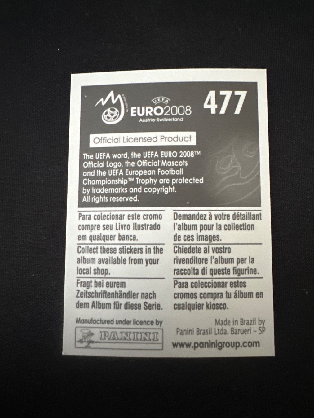 Panini Carte collezionabili: Panini UEFA EM 2008 Sticker - Nr. 477 – Usato da Sulz AG venduto da DealWerk 1