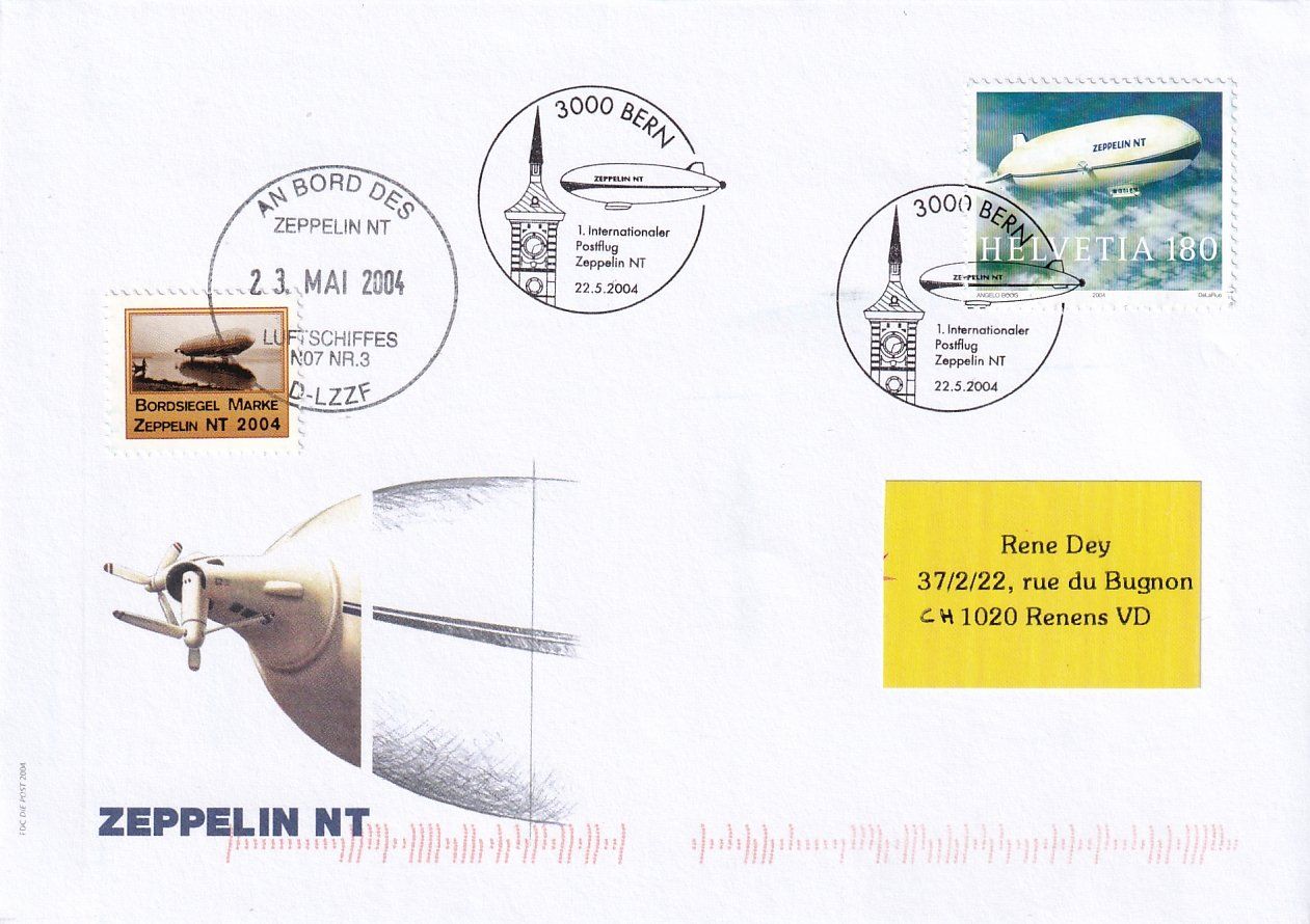 Tutti i francobolli: 1. Int. Postflug Zeppelin NT Bern -  Friedrichshafen 2004 – Usato da Baar venduto da Asmara111