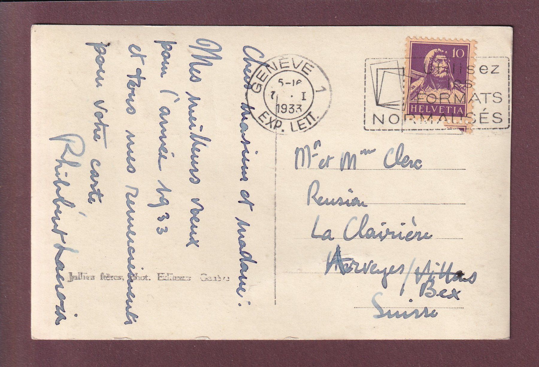 Ansichtskarten: GENEVE - Monument de la Réformation - 1933 – Gebraucht aus Pully von nicecards 1