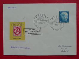 1964: HOTEL & ZIGENPOST, Hotel Rigi-Kaltbad mit VIGNETTE