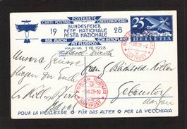 FDC Bundesfeierkarte 1928, Nr. 47 l , Flug Basel - Zürich