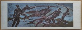 Lithografie von Hans Erni, Fischer beim Einholen des Netzes