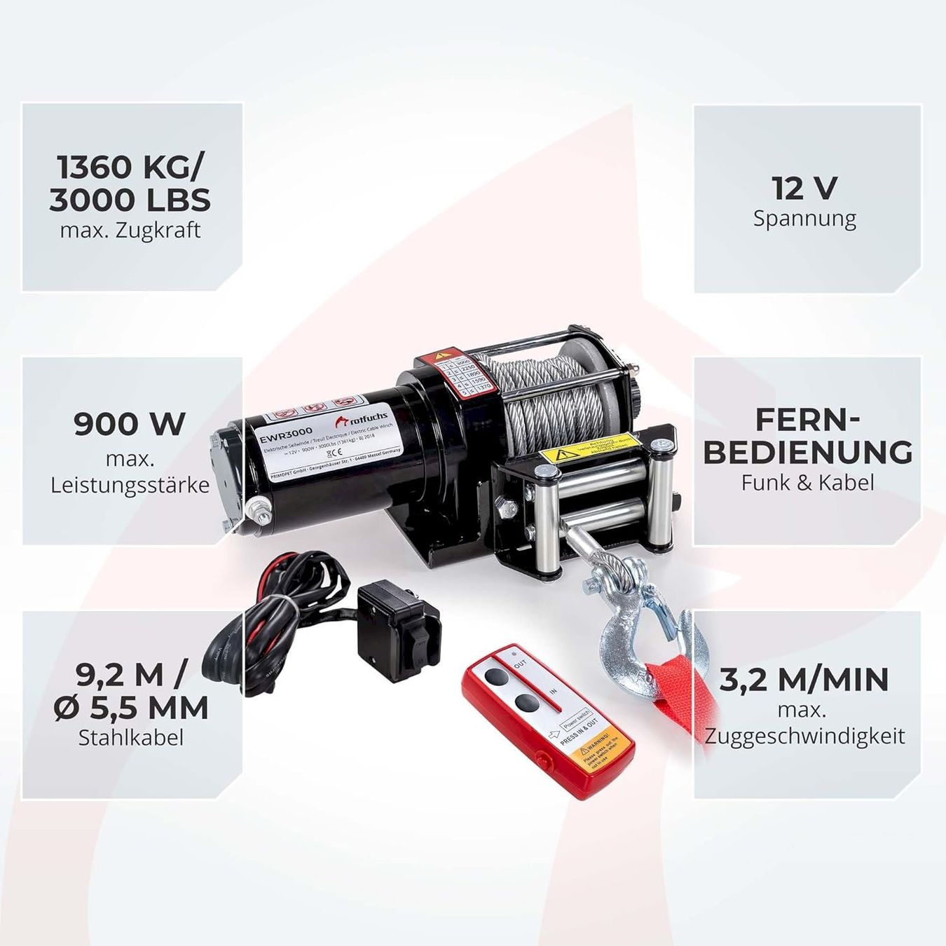 Argani forestali & Pinze posteriori : ROTFUCHS Elektrische Seilwinde 1360KG – Nuovo e nell'imballaggio originale da Bottighofen venduto da zaap 1