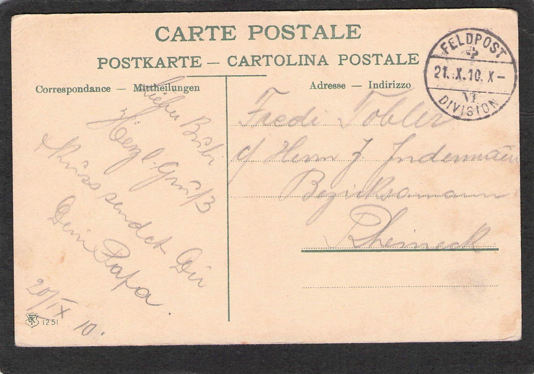 Cartoline postali: .Infanterie , gel. 1910 – Usato da Reichenburg venduto da Pipo-67 1