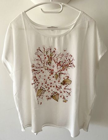 NILE Edles Seiden-Shirt/Bluse Weiss mit Blumenprint-Gr. XL