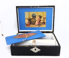 coffret en bois ancien bijoux couture poupée Nähkästchen