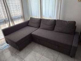 FRIHETEN Eckbettsofa mit Bettkasten, dunkelgrau