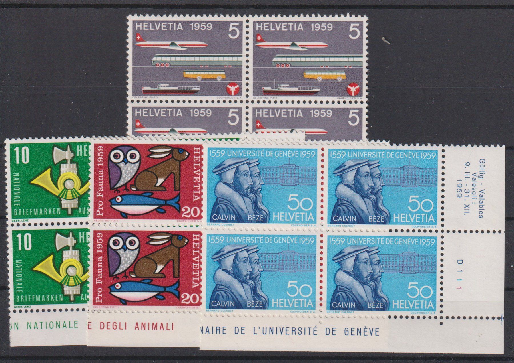 Alle Briefmarken: Vierblöcke: Werbe + Gedenkmarken 1959 / Postfrisch – Neu (gemäss Beschreibung) aus Dällikon von Minita
