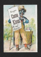 Chromo Cacao Klaus: Garçon avec bannière et panier (1910s)