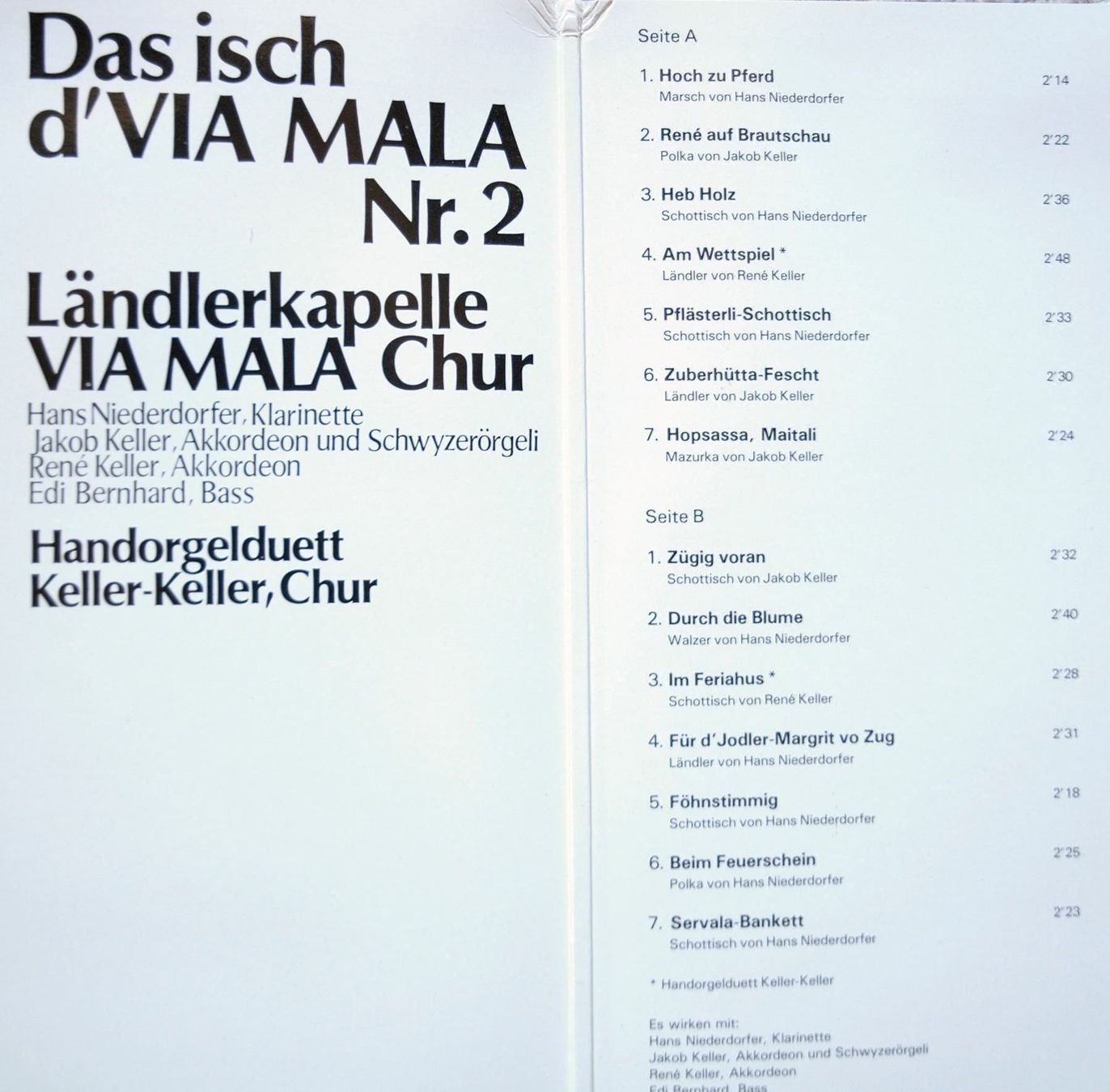 Schallplatten: VIA MALA NR. 2 - Handorgelduett Keller - Keller LP GEWASCHEN – Gebraucht aus Unterseen von vinylmore 1