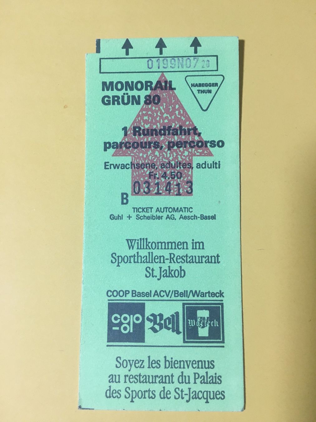 Tickets: Basel Grün 80 Monorail Ticket Billett selten – Gebraucht aus Küttigen von Melisch1000