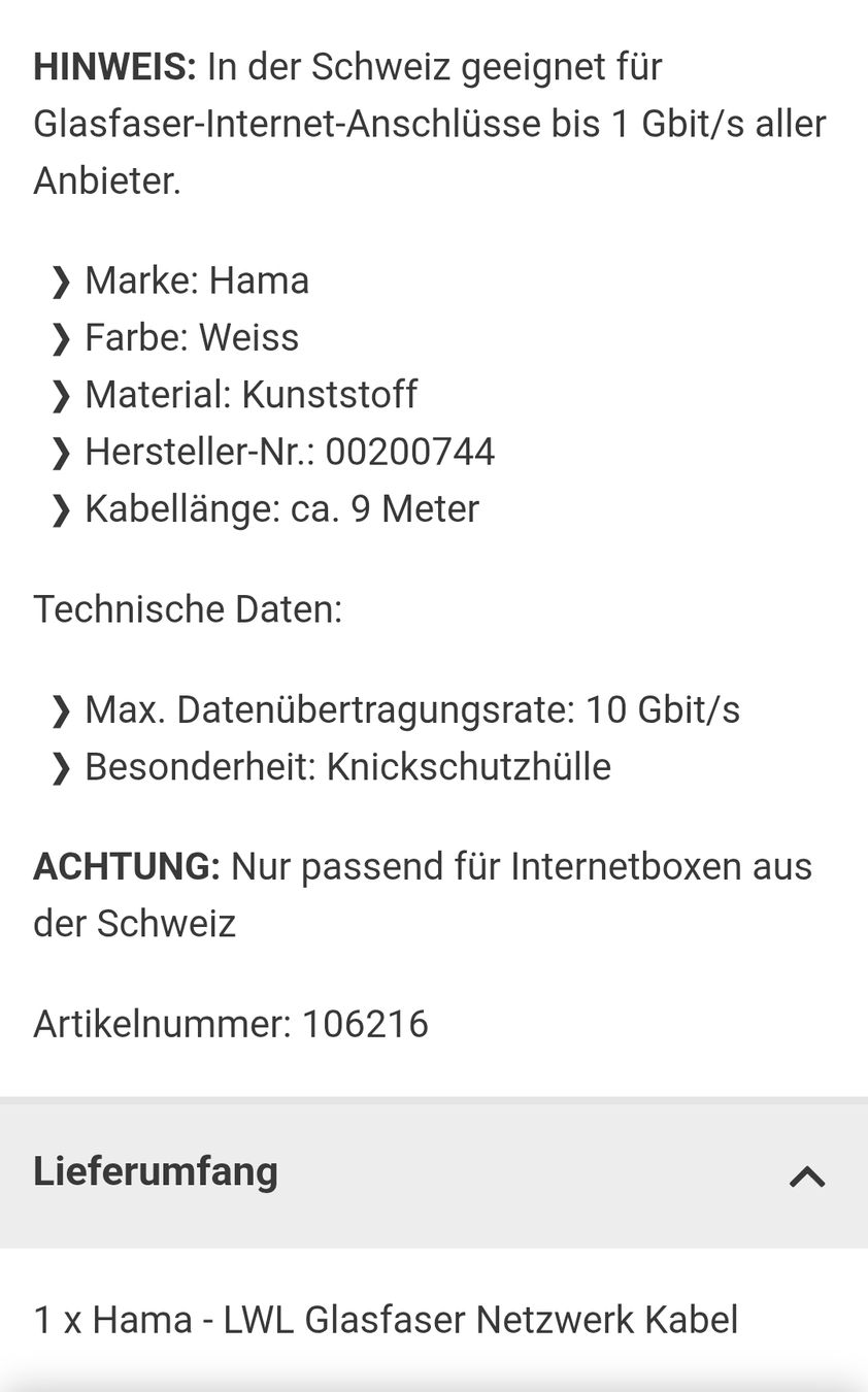 Hama Cavi: Glasfaser LWL Netzwerkkabel 9m – Nuovo e nell'imballaggio originale da Wiesendangen venduto da A1R1 2