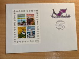 Kuvert Ersttagsbrief 1987 Tourismus Schlitten Winter