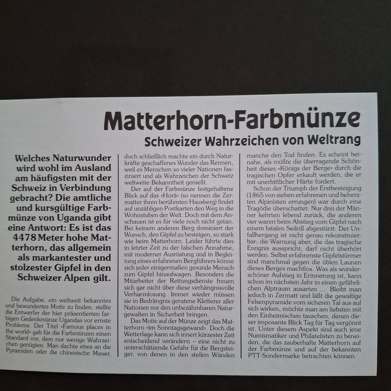 Tutti le monete: Münzbrief «Matterhorn» – Nuovo e nell'imballaggio originale da Rütihof venduto da Teresa18 2