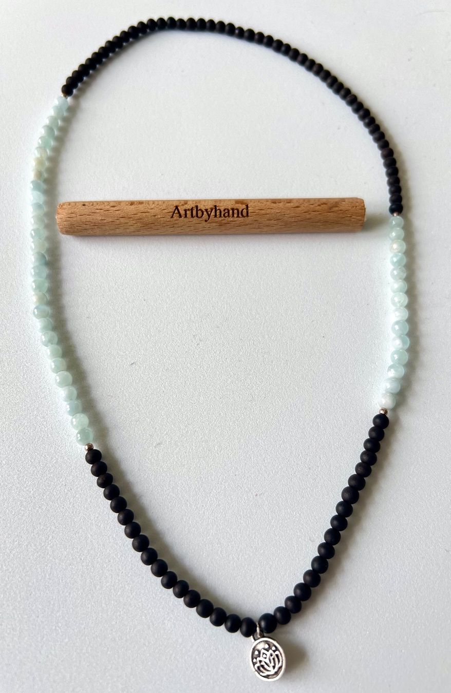 Ketten: Aquamarin Onyx Kette oder Armband mit Silber Lotus - 54cm – Gebraucht aus Ruswil von artbyhand 8