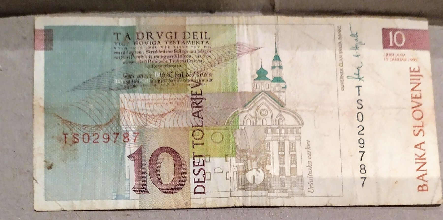 Banknoten: Slowenien 10 Tolarjev 1992 – Gebraucht aus Steinhausen von MuRaTo 1