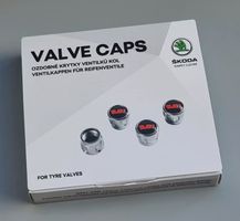 SET 4x Original Skoda Ventilkappen mit Logo RS VI rot NEU