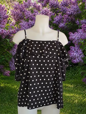 Schulterfreies Oberteil Polka  Schwarz Grösse L neu