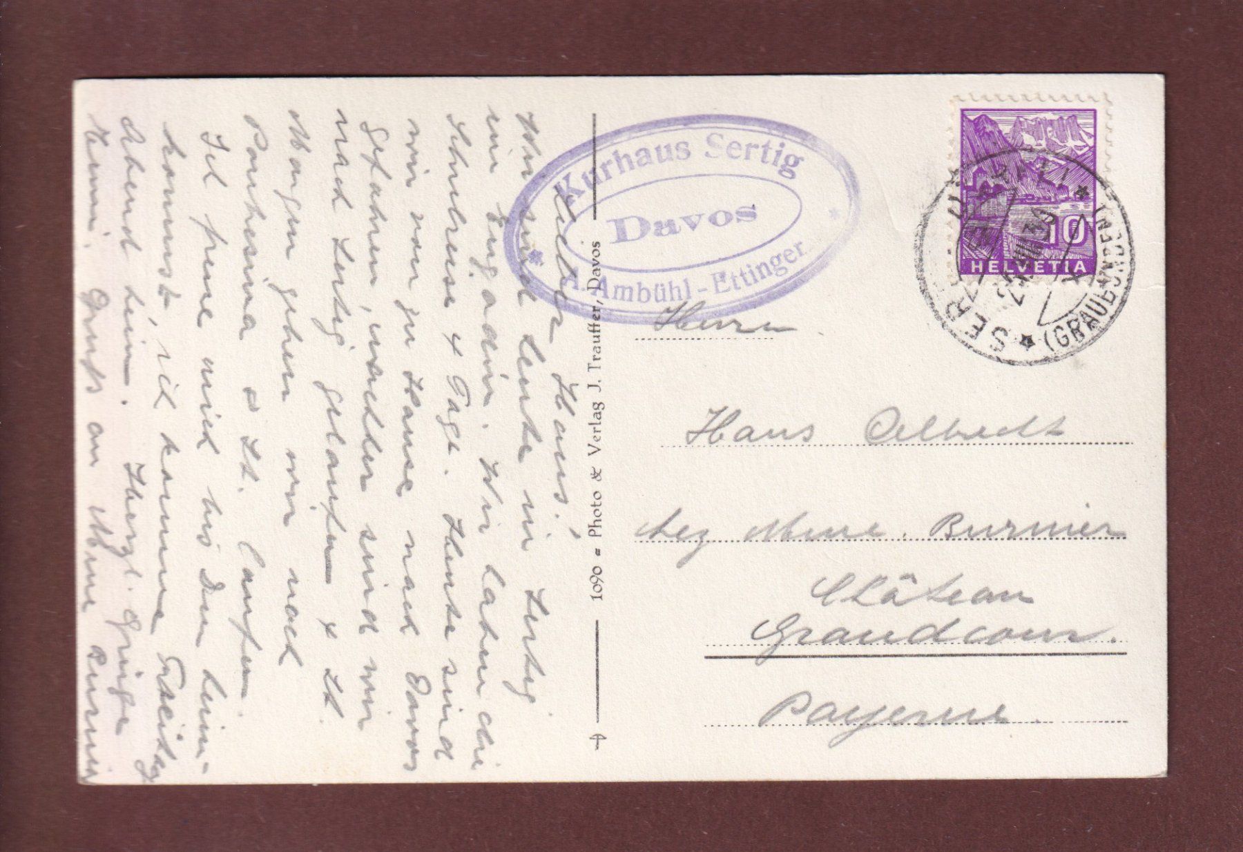 Cartoline postali: Im SERTIGTAL - 1936 – Usato da Pully venduto da nicecards 1