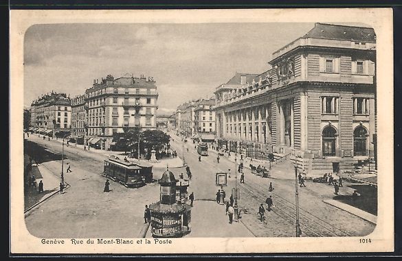 Cartoline postali: Genève, Rue du Mont-Blanc et la Poste,  – Usato da Berlin venduto da bartko-reher