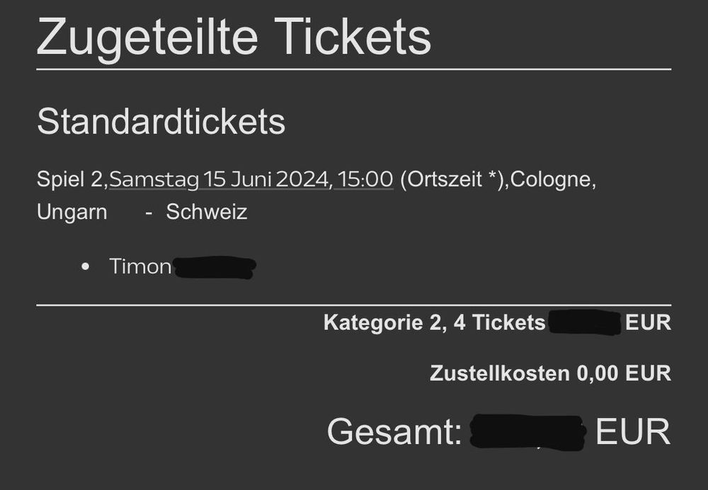 4 x Tickets Ungarn Schweiz 15.06.24 in Köln EM 2024 Kaufen