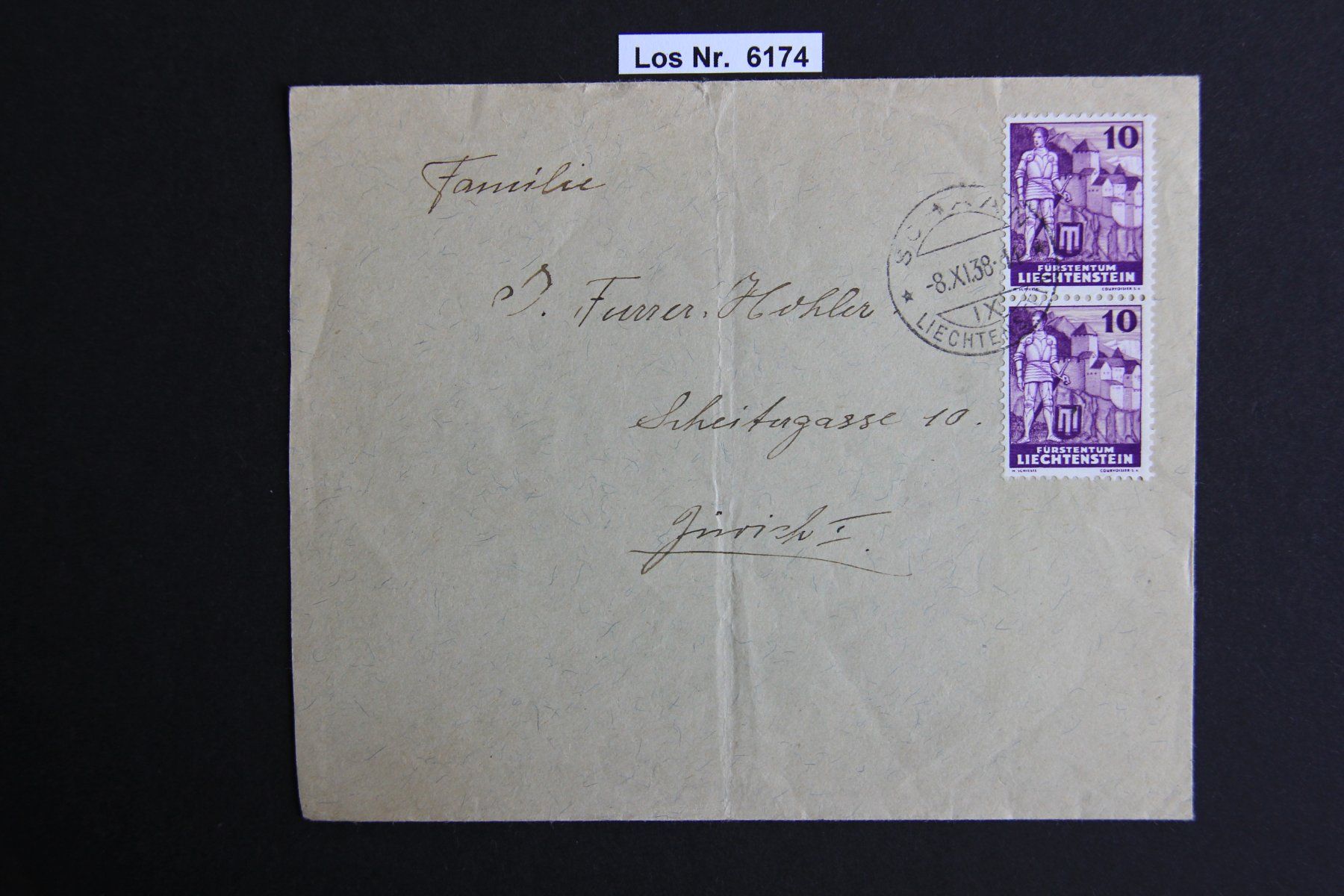 Tutti i francobolli: FL Brief gestempelt 1938                            Los 6174 – Usato da Volken venduto da jukon65