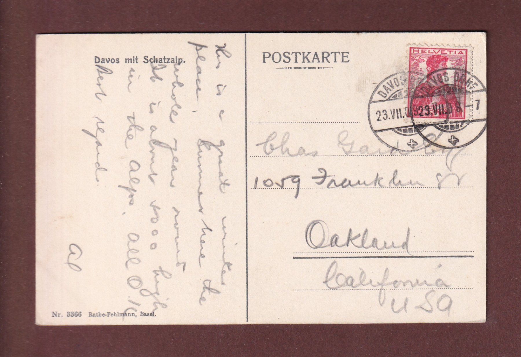 Ansichtskarten: DAVOS mit Schatzalp - 1909 – Gebraucht aus Pully von nicecards-shop 1