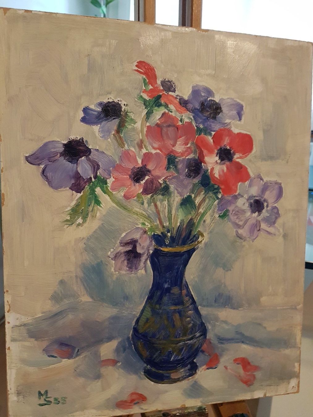 Dipinti: Ölbild 1955 "Anemonen" – Monogrammiert MS – Usato da Glattbrugg venduto da casabelavista 2