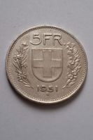 5 FRANKEN SILBERMÜNZE 1951 SEHR SCHÖN