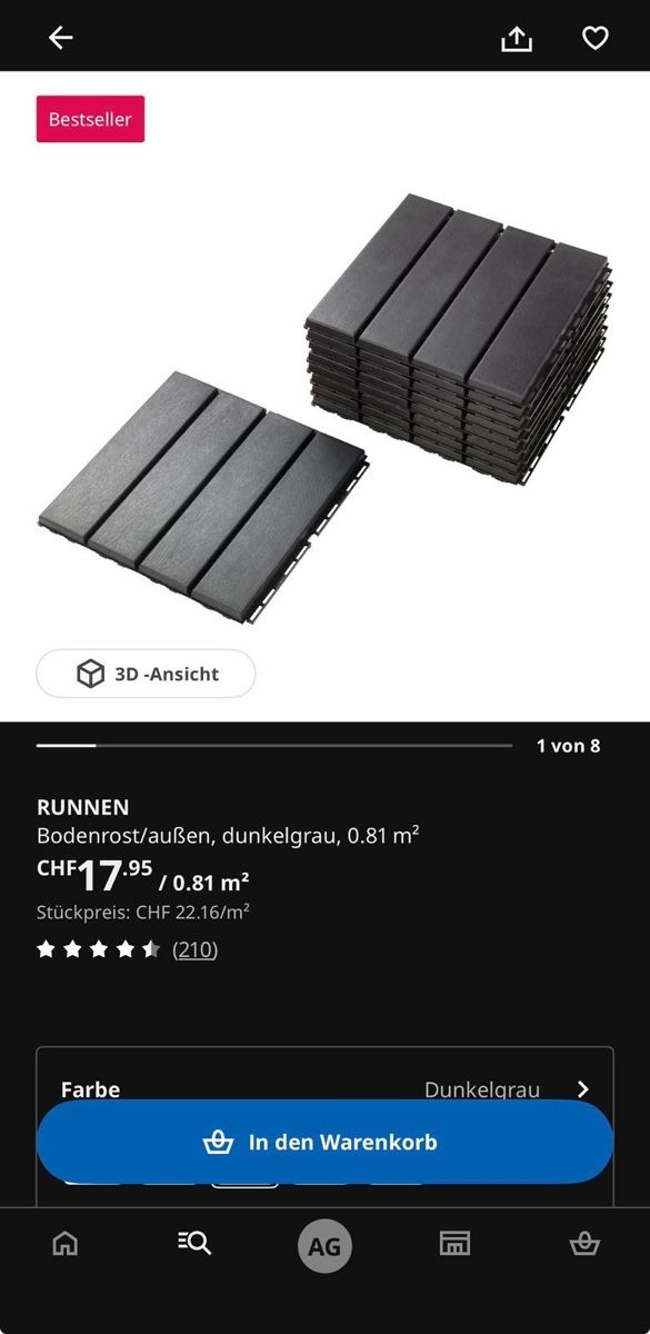 Rivestimenti per pavimenti: Balkon Fliesen Kunststoff, 30Stk. 2,7m2 – Usato da Kehrsatz venduto da Raboy 1