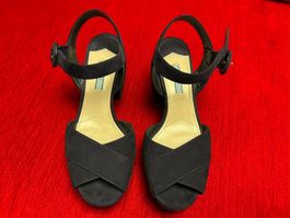 PRADA Sandalen Wildleder navyblau Blockabsatz Damen Gr. 38.5