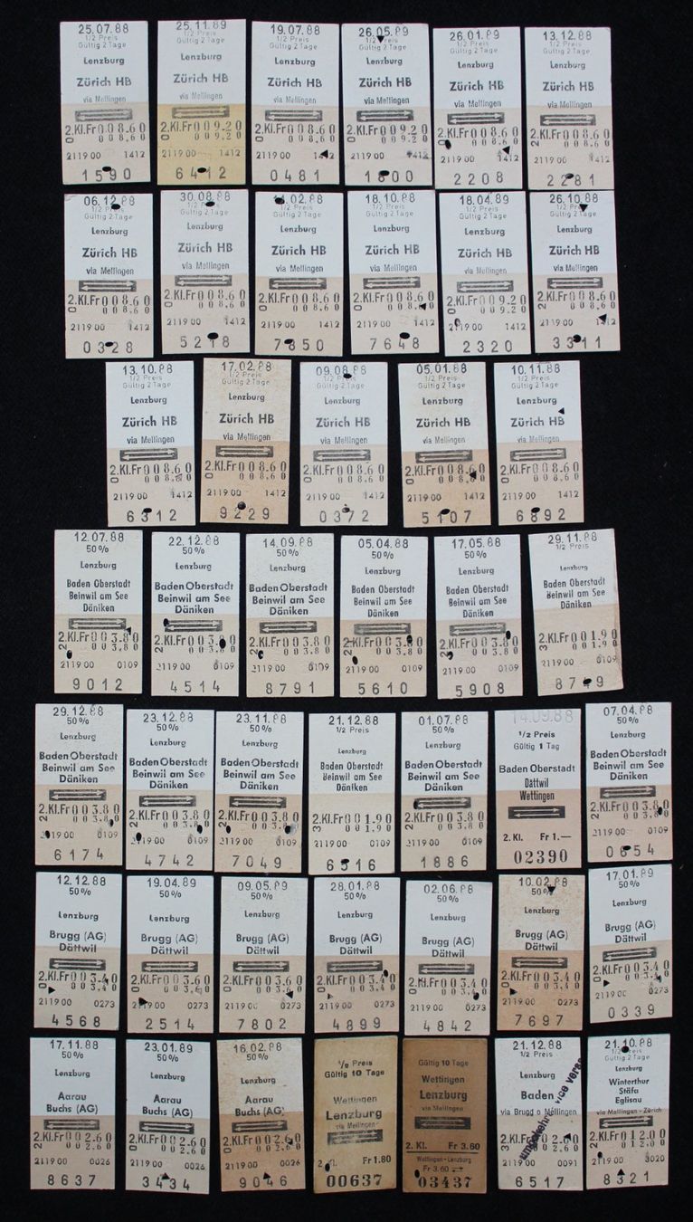 Biglietti: Alte Bahn Billette, Karton 1988/1989 – Usato da Herznach venduto da atsirch60