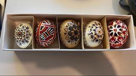 Ostereier handbemalt 5er Set mit Muster in Box gebraucht