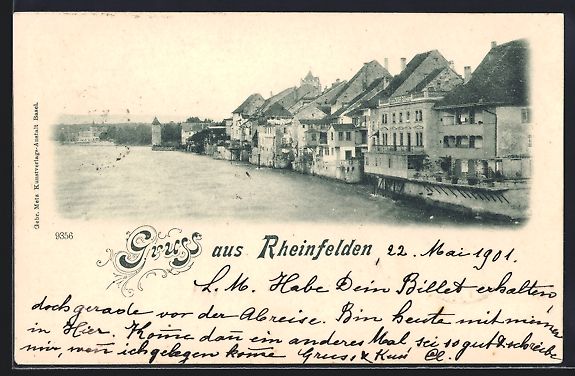 Ansichtskarten: AK Rheinfelden, Uferpartie, 1901 – Gebraucht aus Berlin von bartko-reher
