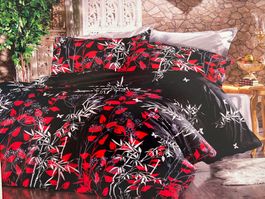 Parure de lit 4 pièces – Motif floral rouge et noir