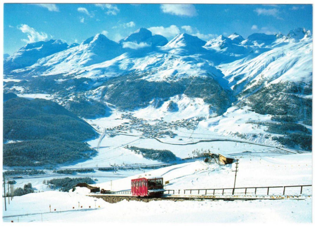 Cartoline postali: St. Moritz - Standseilbahn Muottas Muragl mit Skilift – Usato da Binningen venduto da Mountainrider