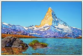 Stellisee mit Matterhorn, 60 x 90 cm, Echtholzrahmen, neu