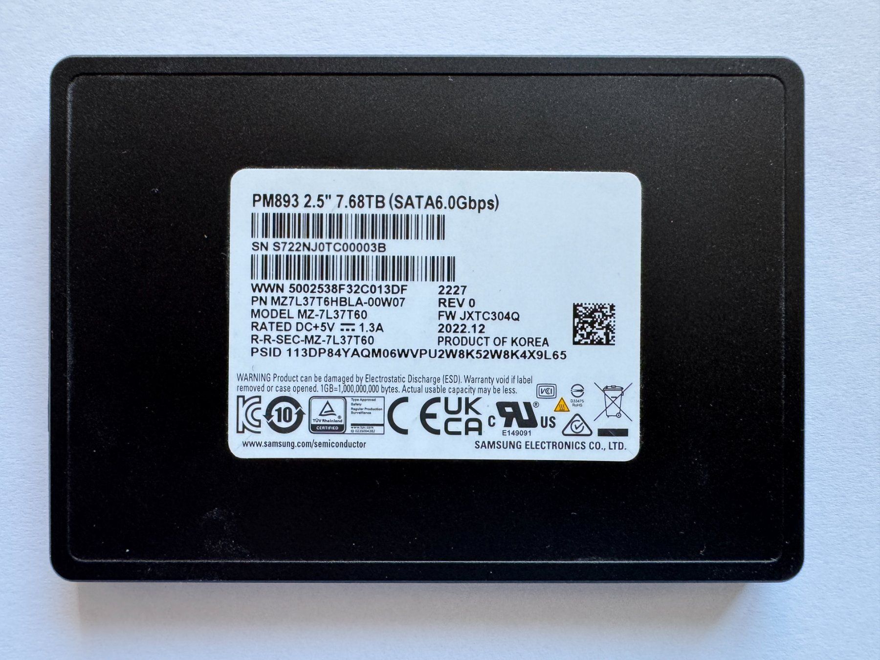 Samsung Harddisks: Samsung Enterprise SSD PM893, 7.68TB – Gebraucht aus Suhr von Heuby