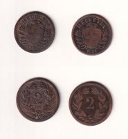 Lot Schweiz 2 x 2 Rappen 1850 + 1851, beide stark gebraucht